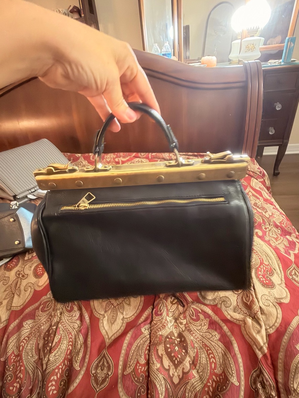 Genuine leather doctor bag Tiger face top handle purse Hand painted from Italy - Picture 3 of 7
